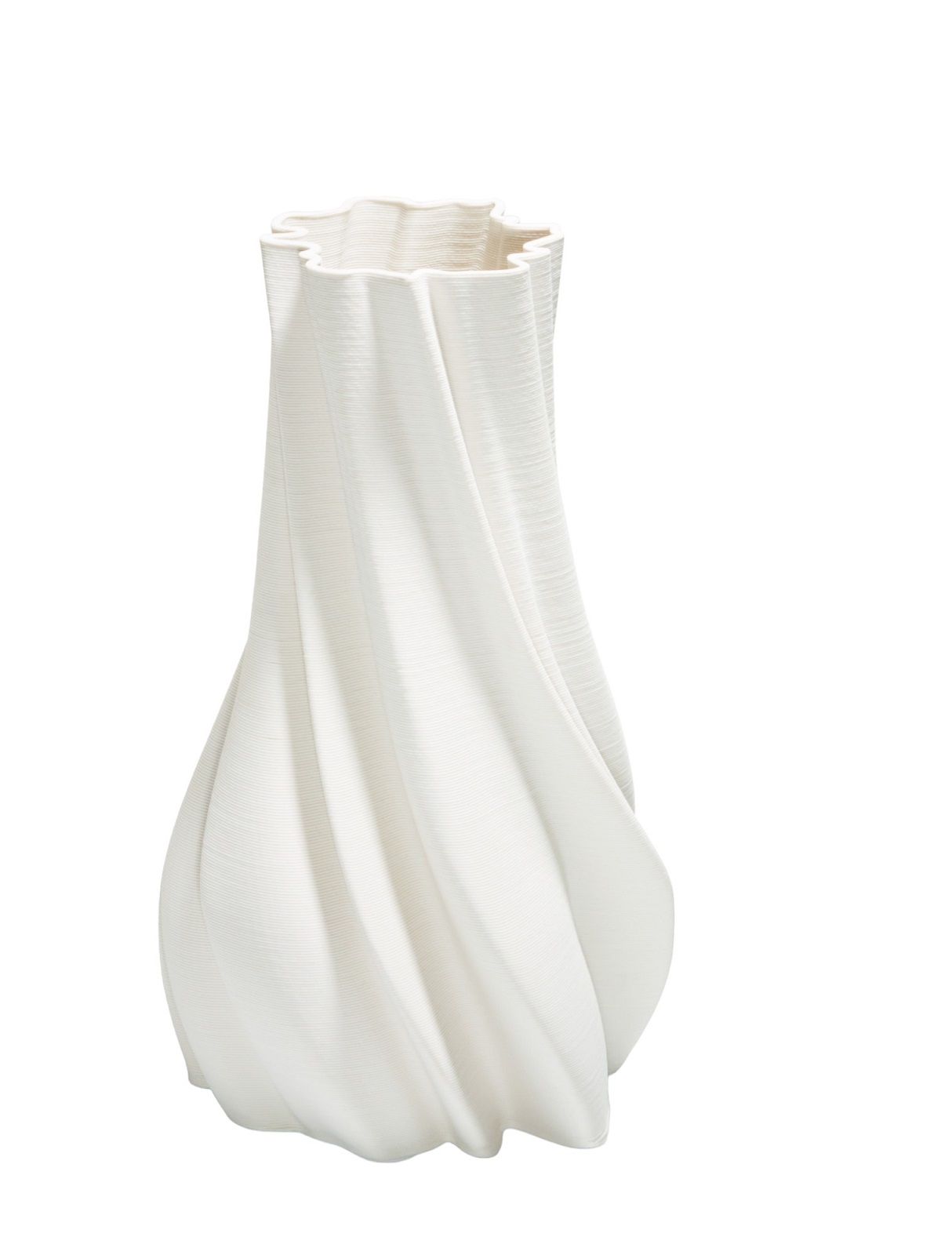 FRAPPE Vase von Philippi, weiße Keramik, gedrehte Form, moderne Dekoration für Wohnzimmer und Tisch.