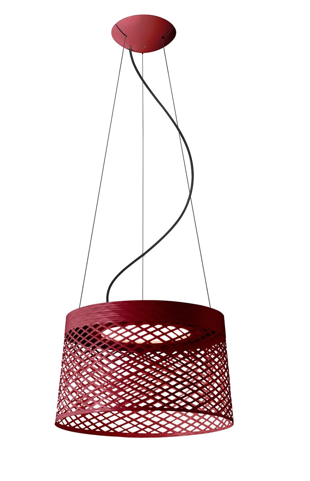 Twiggy Grid Pendelleuchte von Foscarini in Rot: Moderne LED-Hängelampe mit Gittermuster für den Außenbereich.