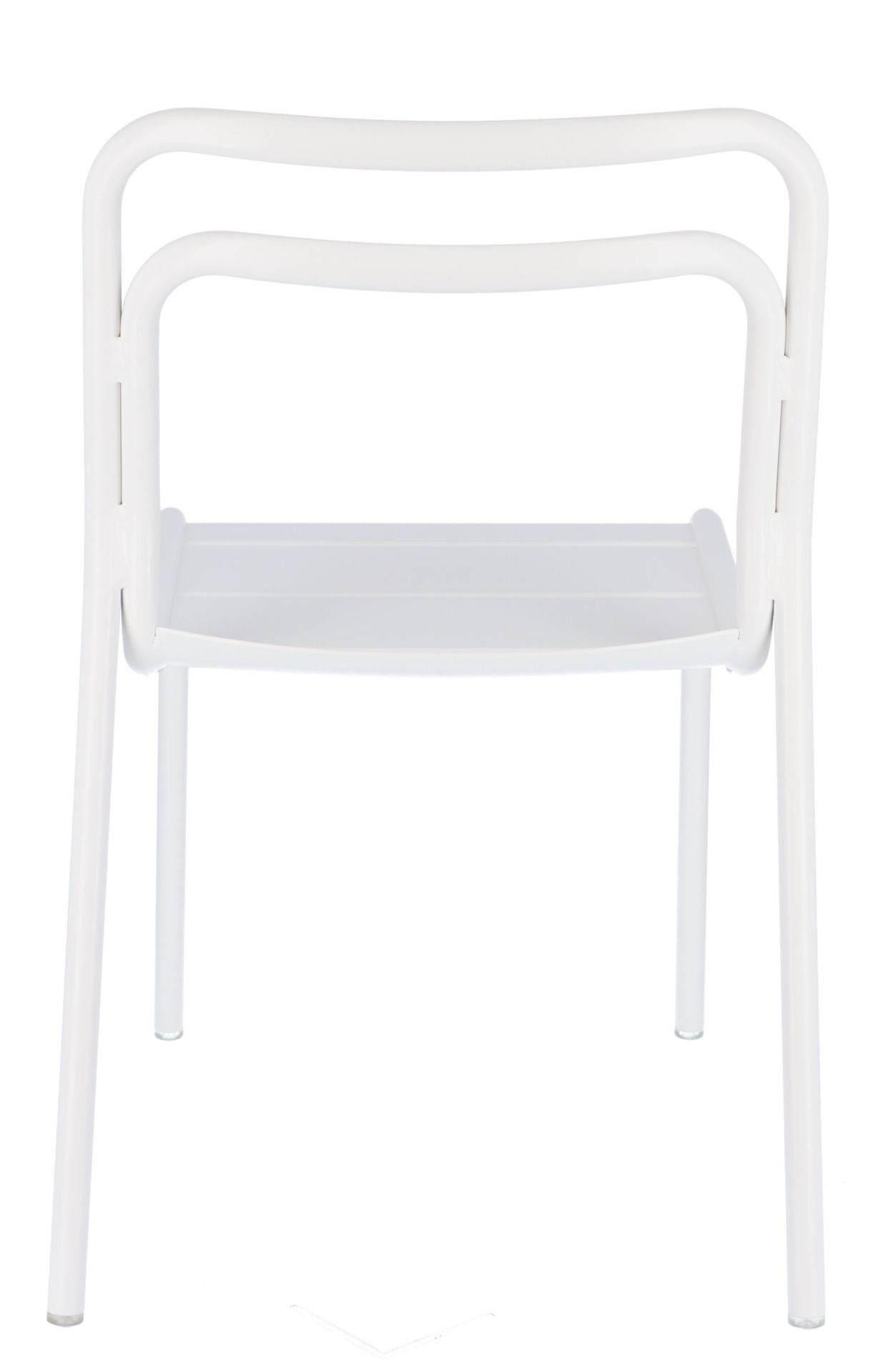 Weißer Stapelstuhl für den Außenbereich, Jan Kurtz Design, minimalistisch und modern.