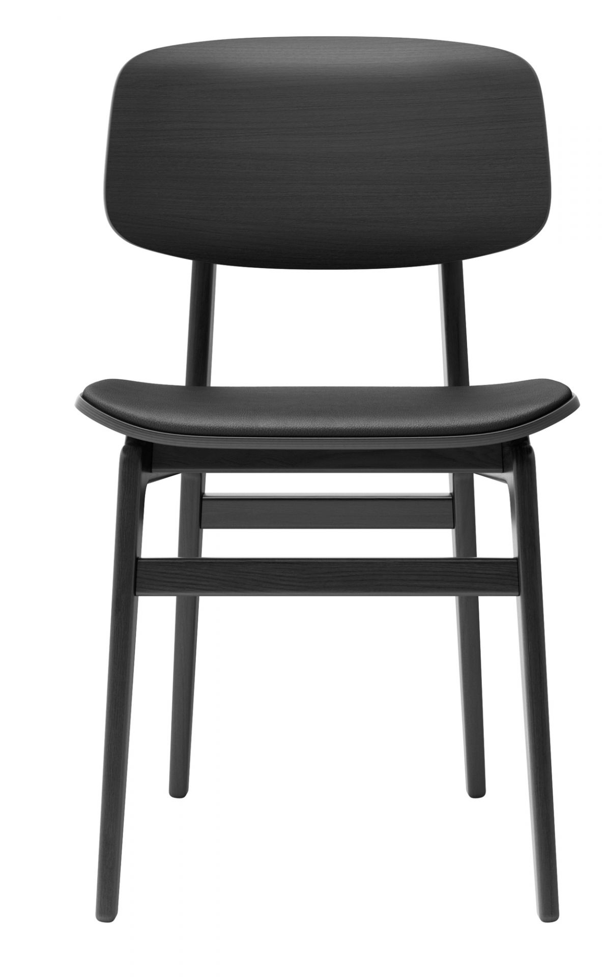 NY11 Stuhl aus Eiche in Schwarz mit schwarzem Lederpolster für Esszimmer.
