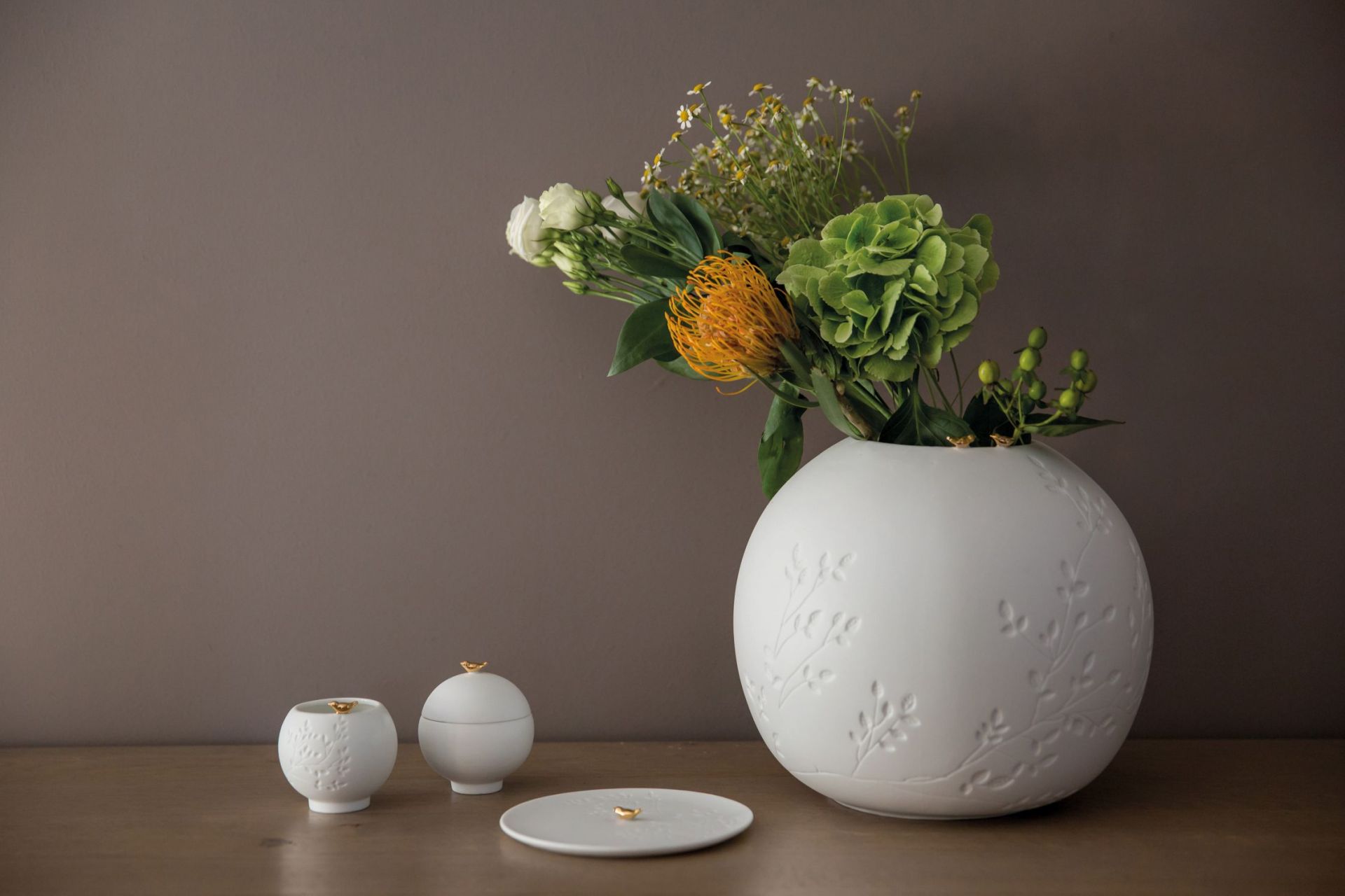 Goldene Vögel Vase Räder EINZELSTÜCK