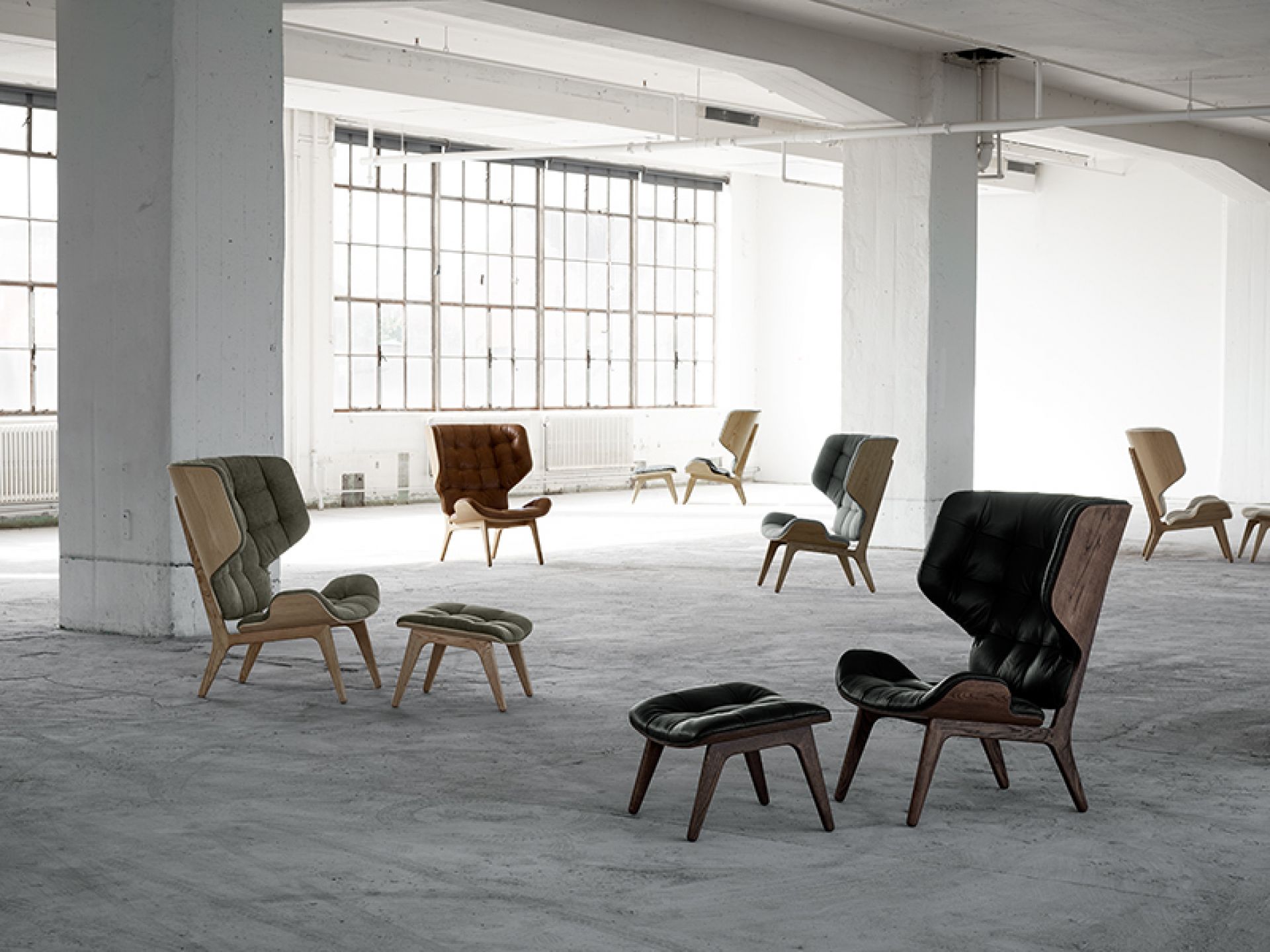 Mammoth Chair Sessel Lederbezug NORR11-Eiche schwarz Dunes Leder Dunkel braun