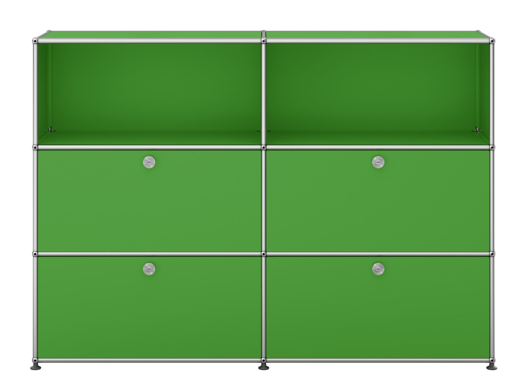 USM Haller Sideboard in Grün mit vier Klappen, modulare Aufbewahrung und modernem Design.