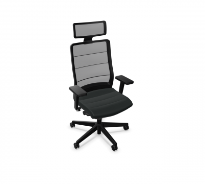 Schwarzer AirPad Drehstuhl von Interstuhl mit Kopfstütze, ergonomischer Bürostuhl für komfortables Sitzen.