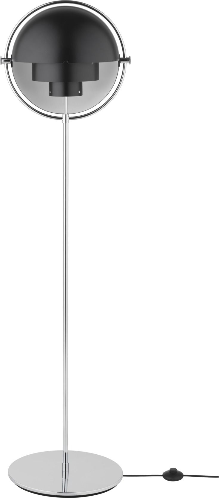 Multi-Lite Stehleuchte von Gubi in Schwarz und Chrom, moderne Design Stehlampe.
