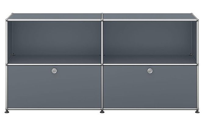 USM Haller Sideboard in Mittelgrau mit zwei Klappen, modernes Design für Wohnzimmer und Büro.