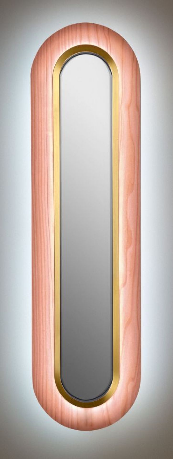 Lens LED Wandleuchte oval gestreckt Metallring in Gold Hellrosa LZF Lamps