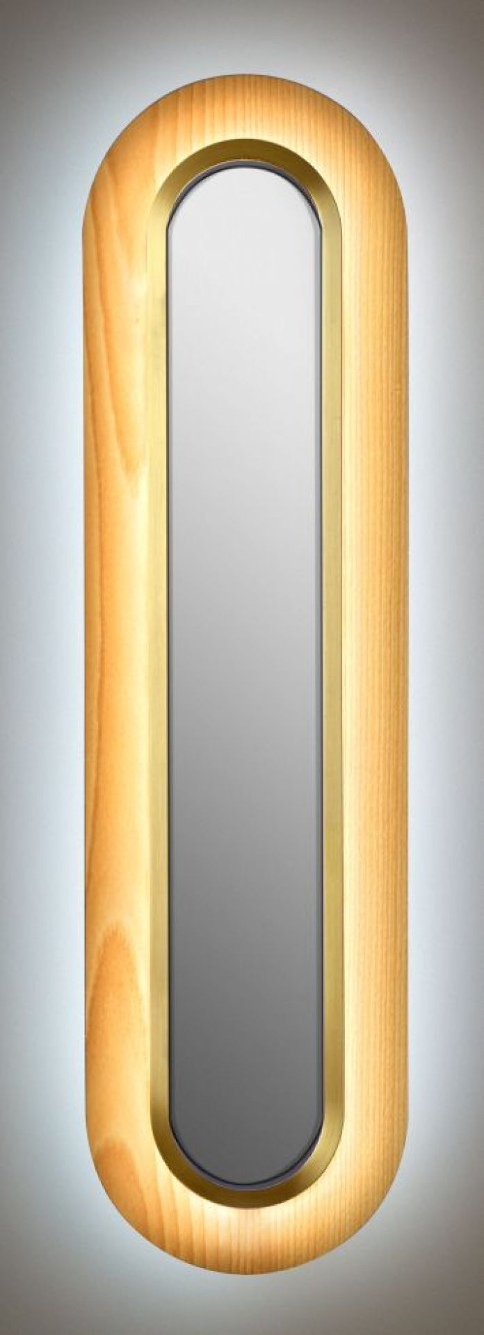 Lens LED Wandleuchte oval gestreckt Metallring in Gold Buche LZF Lamps