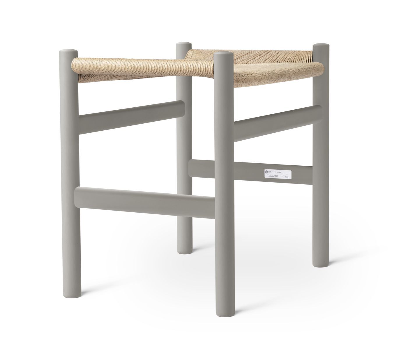 Grauer CH53 Hocker von Carl Hansen mit geflochtener Sitzfläche aus Naturmaterial. Designer Hocker.