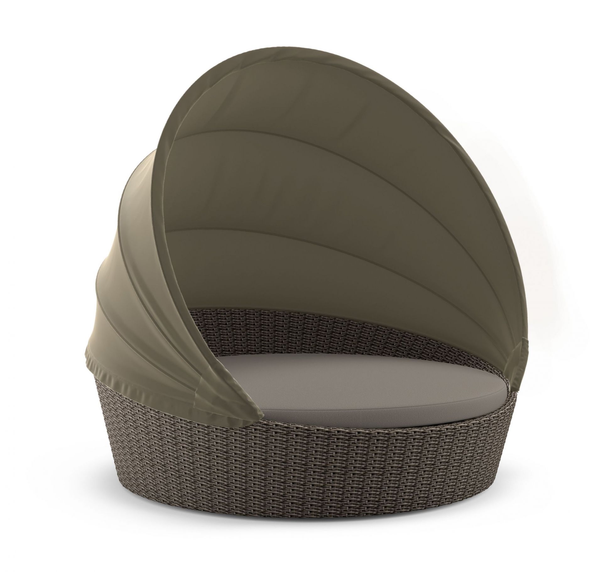 Orbit XXL Sofainsel Vulcano von Dedon mit Verdeck in Taupe, Gartenmöbel für den Außenbereich.