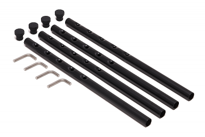 Verlängerungsstäbe Set aus Stahl für Eiermann Tischgestell in Schwarz mit Inbusschlüsseln und Schrauben.