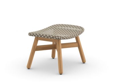 Mbrace Hocker von Dedon mit Polster: Gartenhocker aus Teakholz und geflochtenem Sitz.
