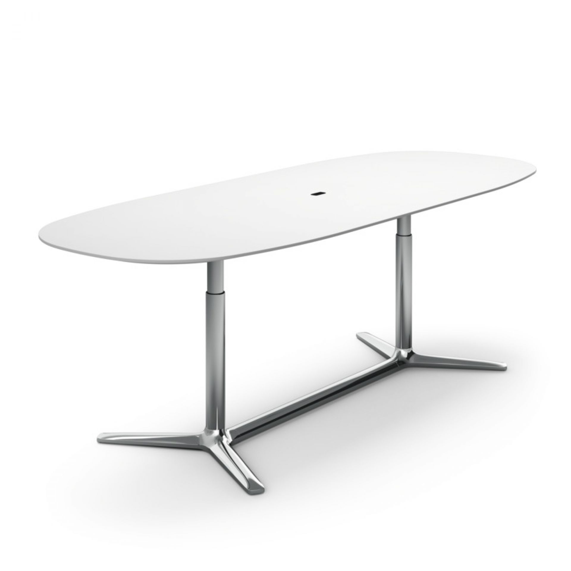 Weißer, ovaler Lift Konferenztisch von Brunner mit höhenverstellbarem, silberfarbenem Gestell für moderne Büros.