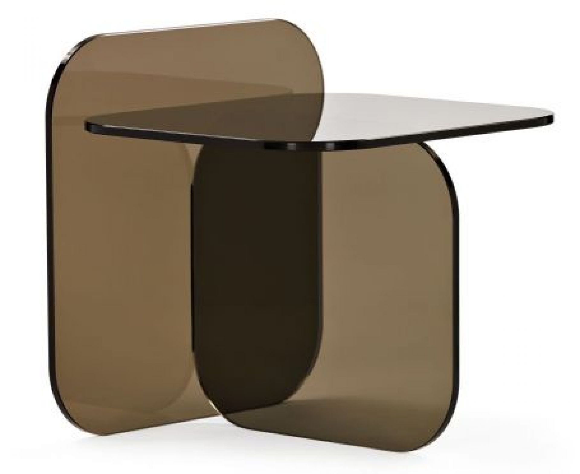 Sol Beistelltisch aus Parsolglas in Bronze, moderner Glastisch für Wohnzimmer und Schlafzimmer.