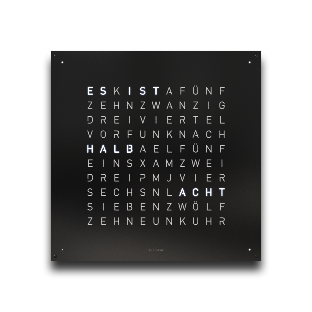 Earth 180 Steel Series Wanduhr / Zeitobjekt Deutsch QLOCKTWO