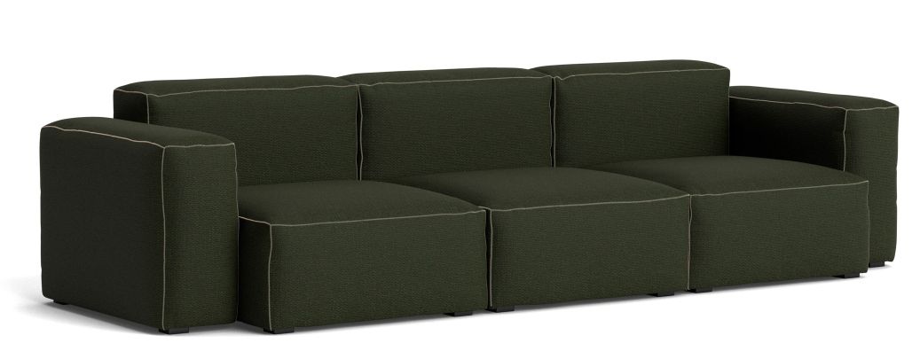 Mags Soft Sofa 3-Sitzer in Dunkelgrün mit beiger Naht, modernes Wohnzimmer Sofa.