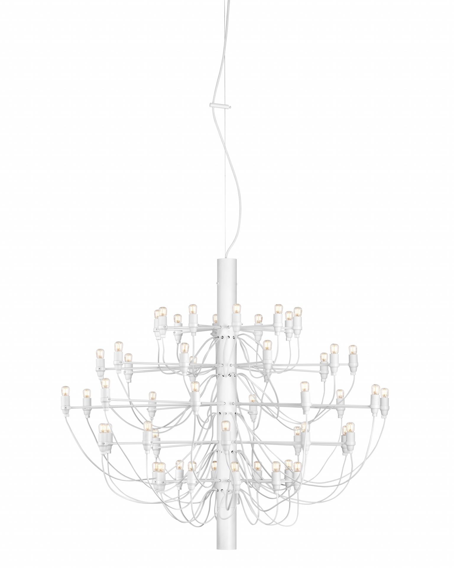 2097/50 Kronleuchter Weiß mit klaren Glühbirnen Flos Weißer Flos 2097 Kronleuchter mit klaren Glühbirnen, moderne Deckenleuchte für stilvolle Innenräume.