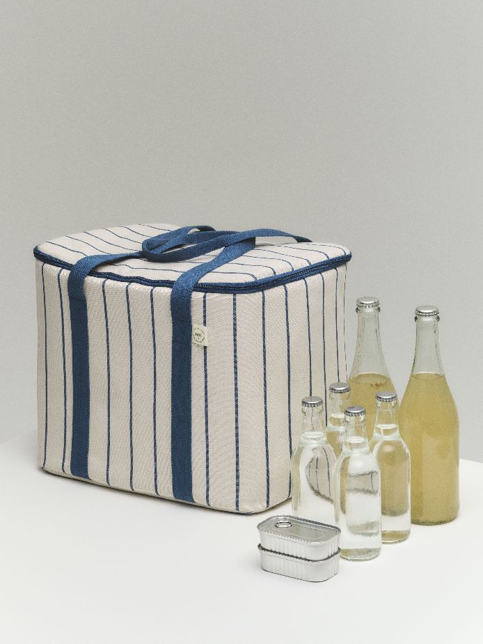 Outdoor Market Cooler Bag Kühltasche Beige mit blauen Streifen Hay