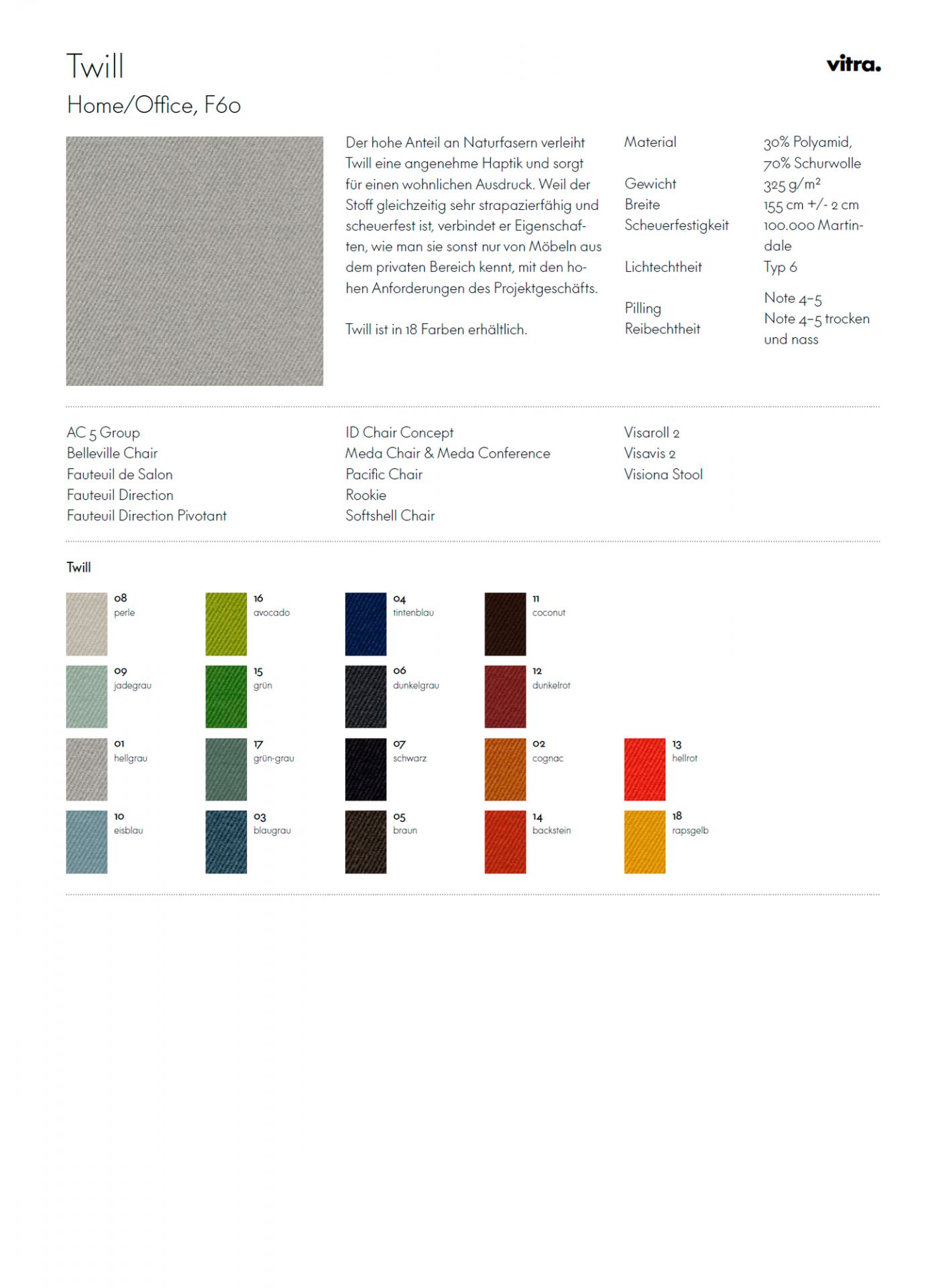 Stoffmusterkarte Twill Vitra