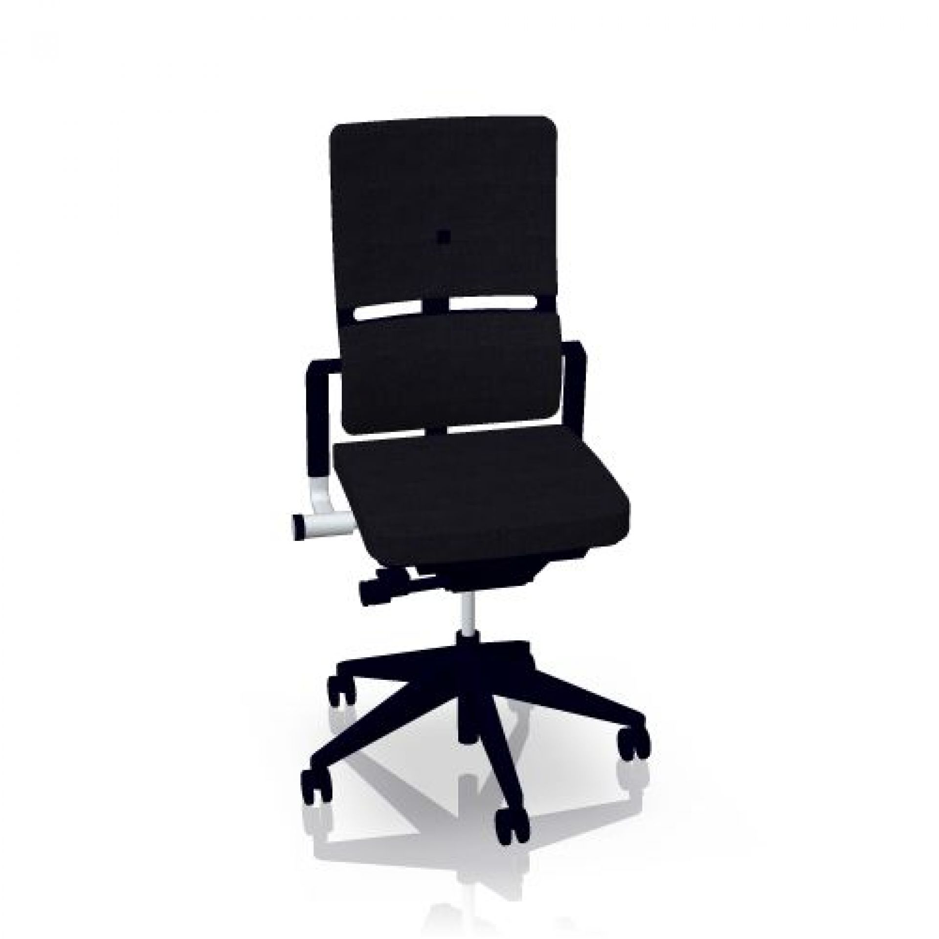 Schwarzer Please Bürostuhl von Steelcase: Ergonomischer Drehstuhl mit hoher Rückenlehne und verstellbarer Lendenwirbelstütze.