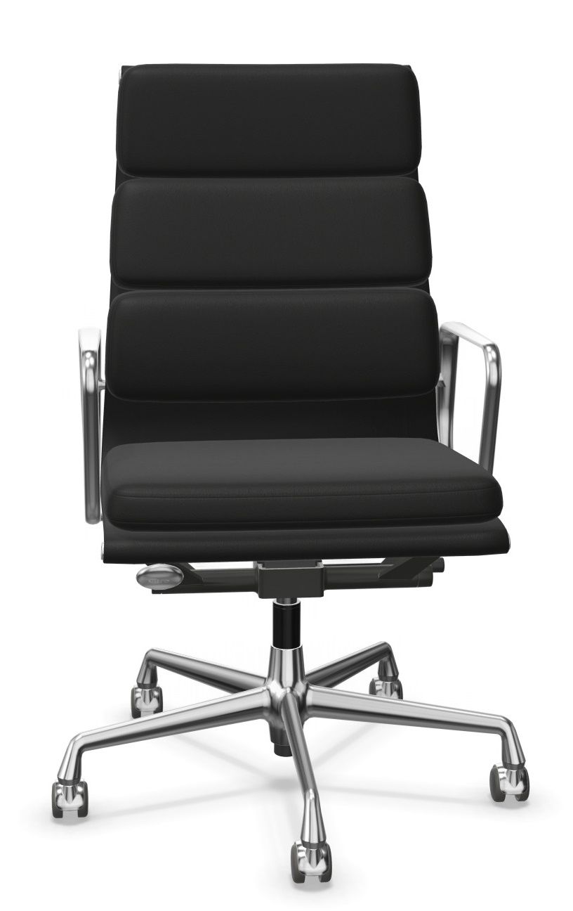 Soft Pad Chair EA219 / EA 219 HOHER RÜCKEN , DREHBAR, LEDER PREMIUM F NERO MIT KONTRASTNAHT, GESTELL VERCHROMT Vitra EINZELSTÜCK 