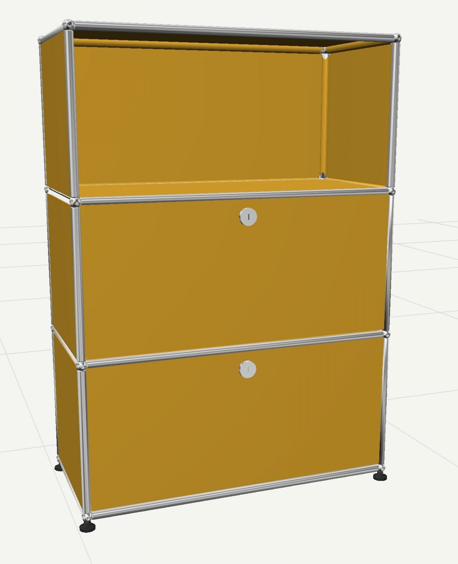 USM Haller Highboard mit 2 Klappen und 1 Fach offen-goldgelb