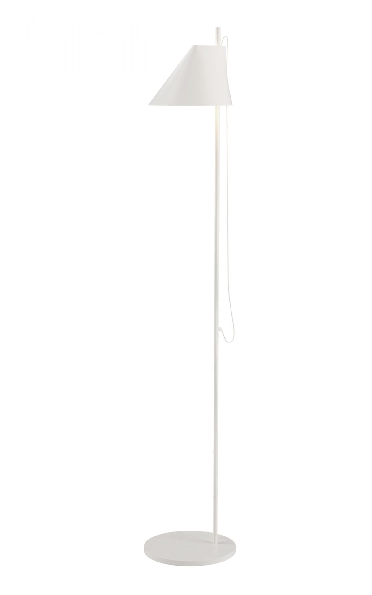 Weiße Yuh LED Stehleuchte von Louis Poulsen: Moderne Stehlampe mit verstellbarem Schirm für Wohnzimmer und Büro.