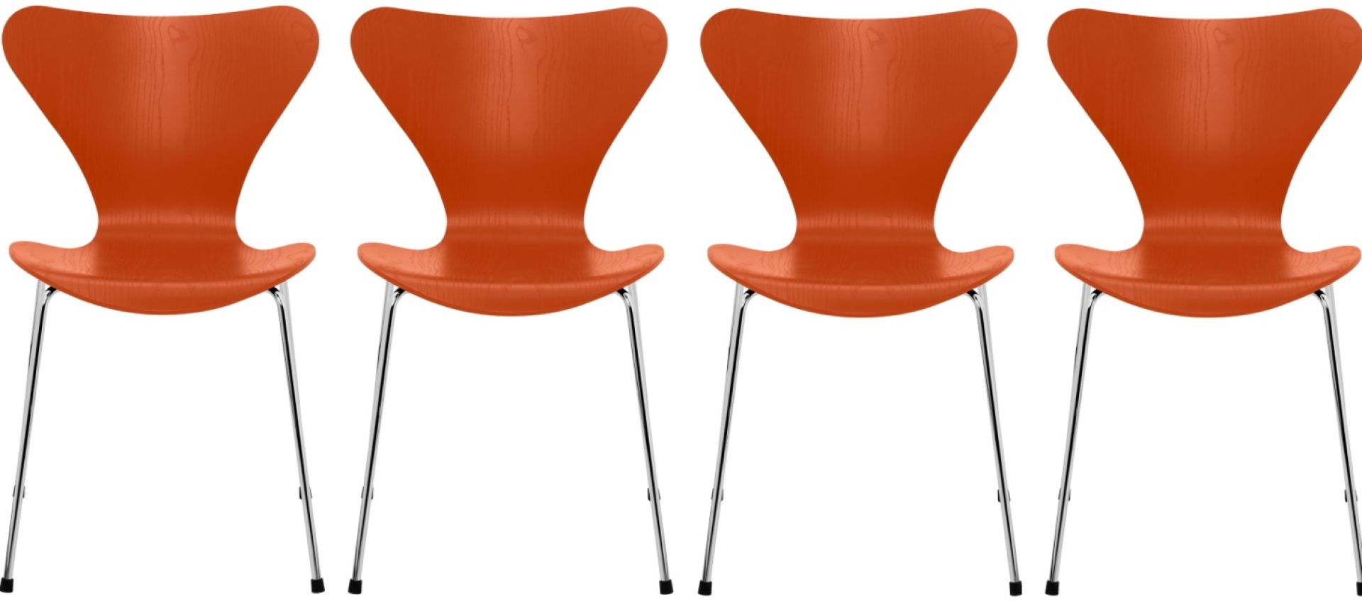 Siebener / Serie Stuhl 3107 Esche 4-er Set Fritz Hansen Paradise orange