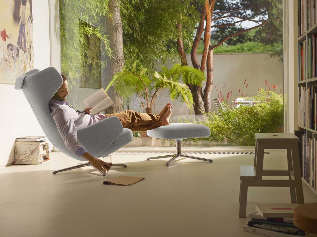 Grand Repos Sessel  + Ottoman Vitra Poliert Dumet Kiesel Melange