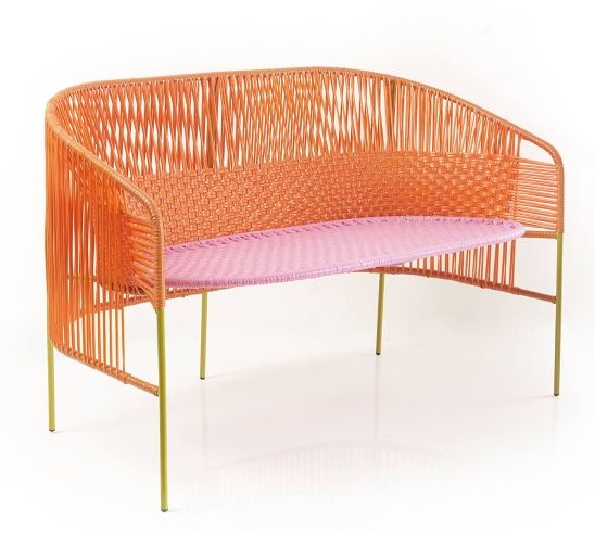 Caribe 2-Sitzer Bank Outdoor ames Orange / Kaugummirosa / Currygelb