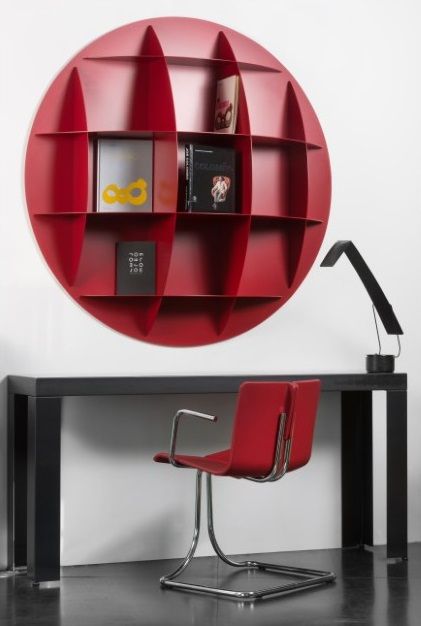 Continental AL Sphärisches Bücherregal Industrie Carnovali Rot