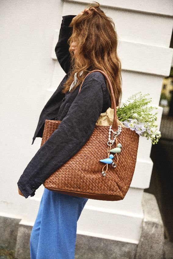 Vogel Blau Schlüsselanhänger silberfarbenes Metall mit Naturleder Kay Bojesen