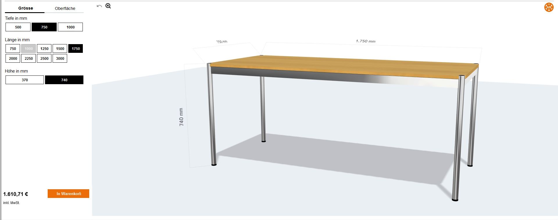 USM Haller Tisch Konfigurator