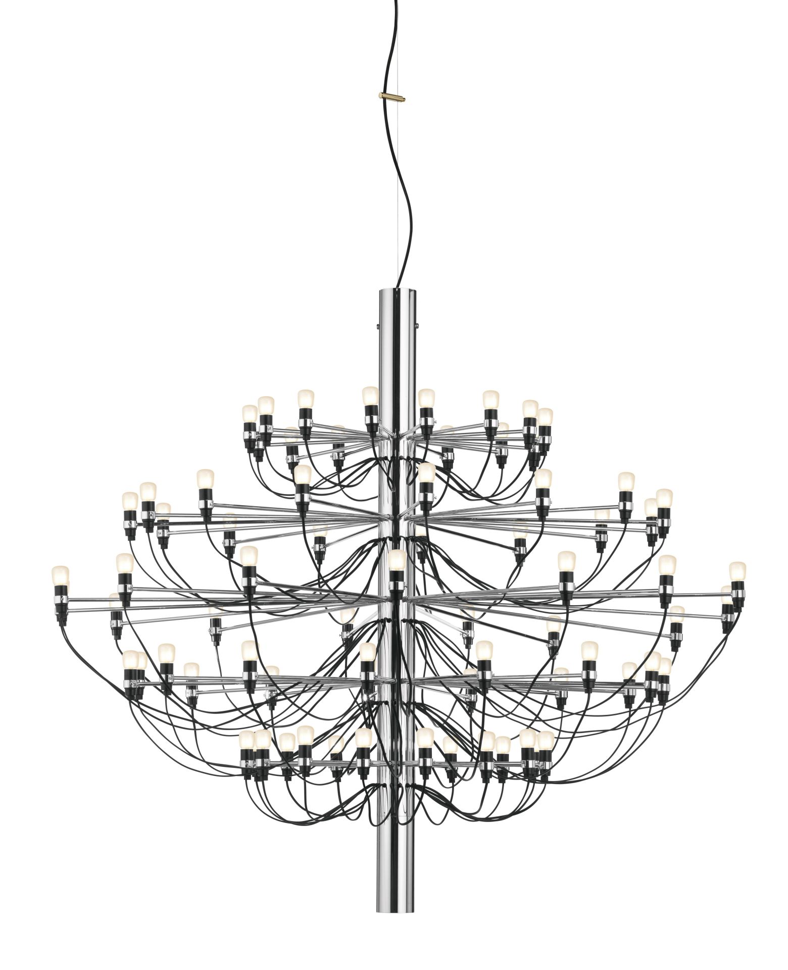 Flos 2097 Kronleuchter in Chrom mit vielen mattierten Glühbirnen, modernes Design.