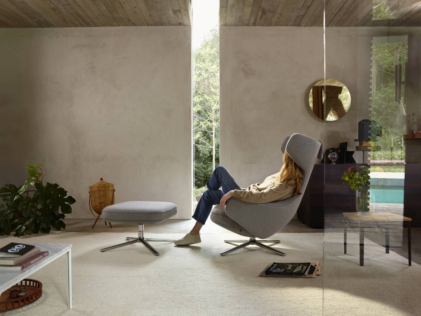 Grand Repos Sessel  + Ottoman Vitra Poliert Dumet Kiesel Melange