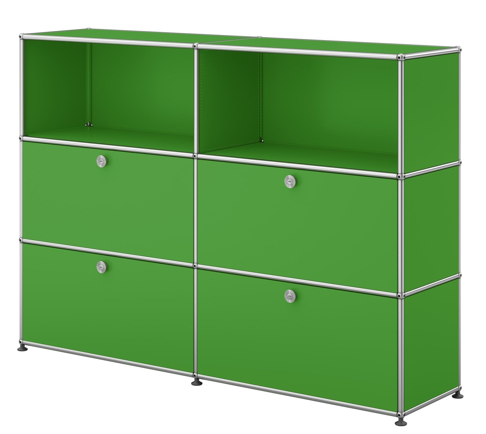 USM Haller Sideboard in Grün mit vier Klappen, modulare Aufbewahrungslösung für modernes Wohnen.