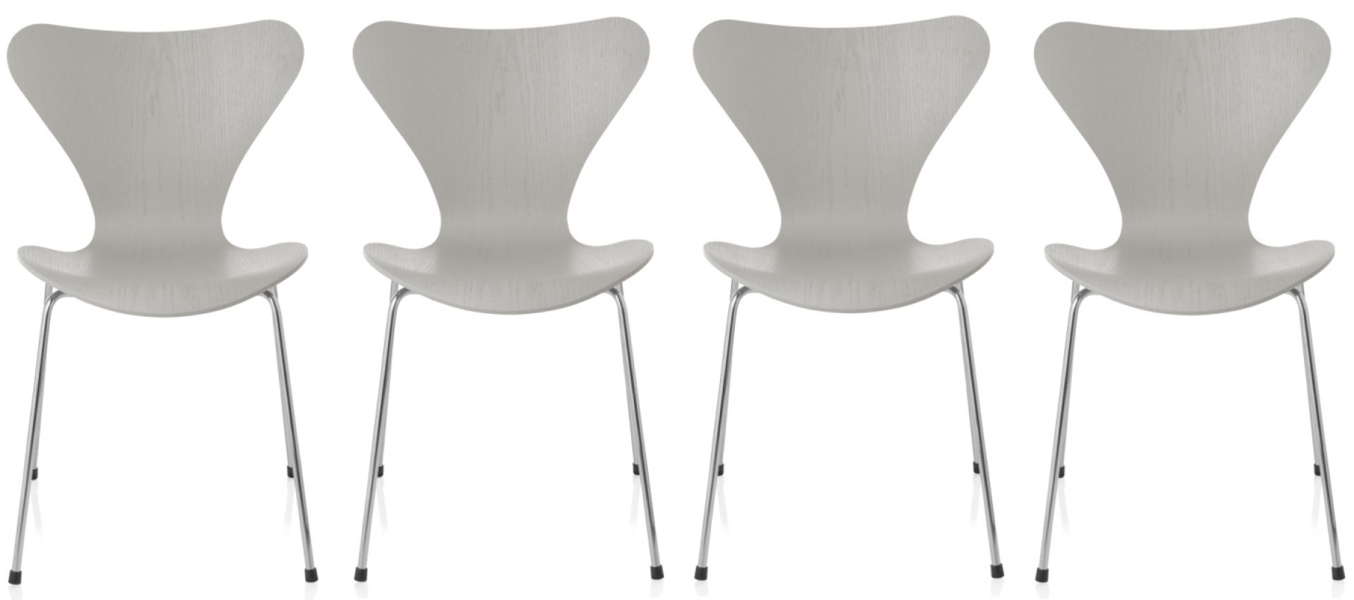 Siebener / Serie Stuhl 3107 Esche 4-er Set Fritz Hansen Nine grey Vier graue Siebener Stühle von Fritz Hansen aus Esche mit Chromgestell. Designklassiker.