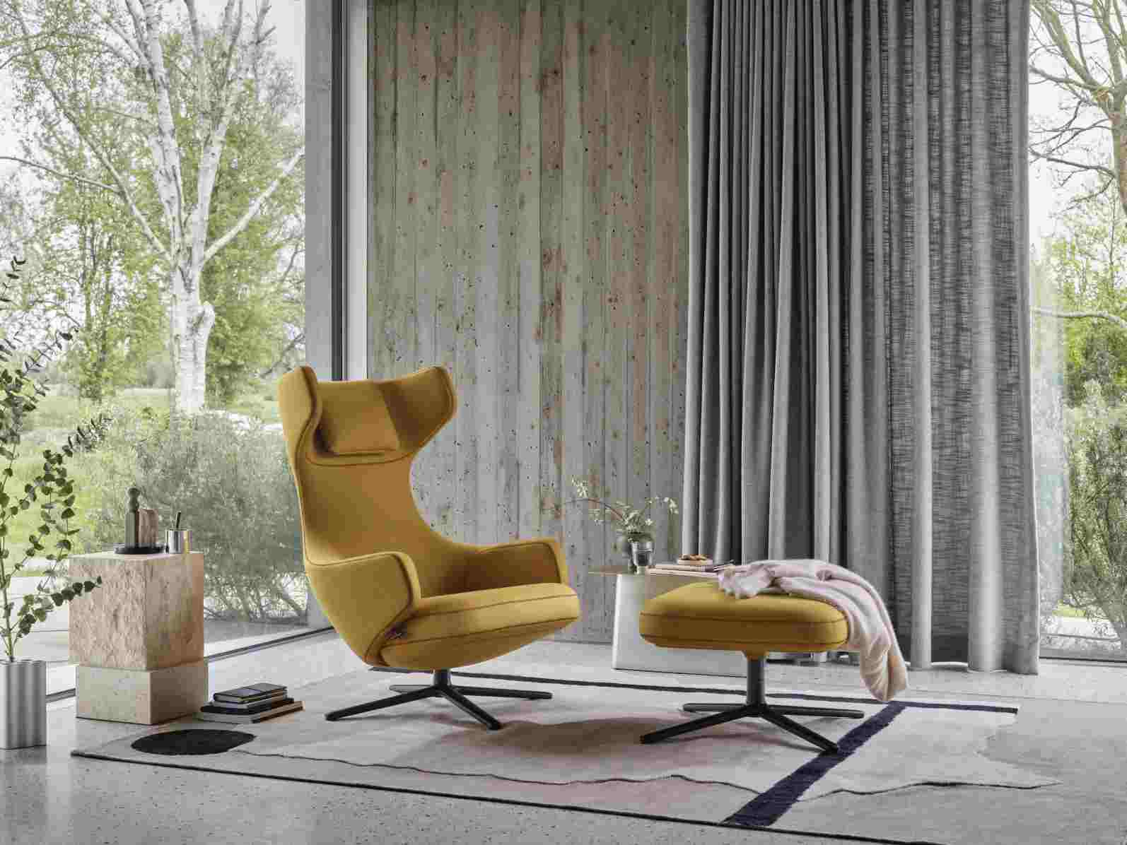Grand Repos Sessel  + Ottoman Vitra Poliert Nubia Elfenbein / Perle