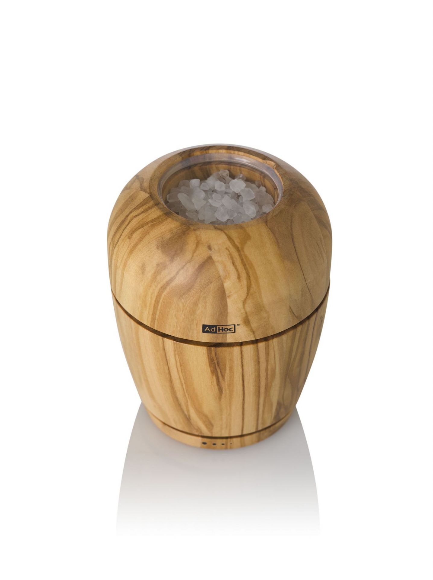 AdHoc Wish Salz- oder Pfeffermühle aus Olivenholz, gefüllt mit grobem Salz, Einzelstück.