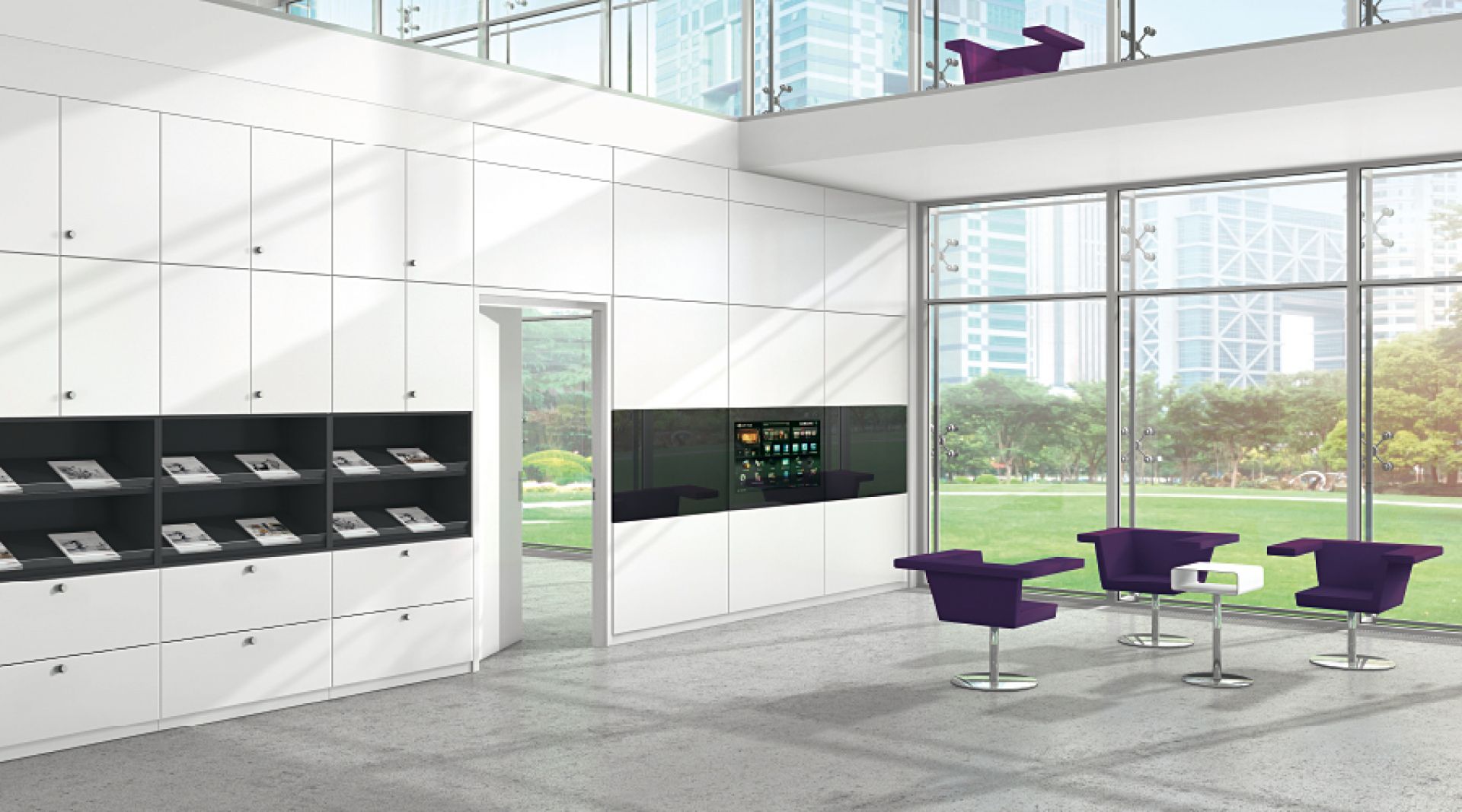 Allvia Querrollladenschrank von Assmann: Weißer Büroschrank mit Rollos und Fächern für Bürobedarf und Akten.