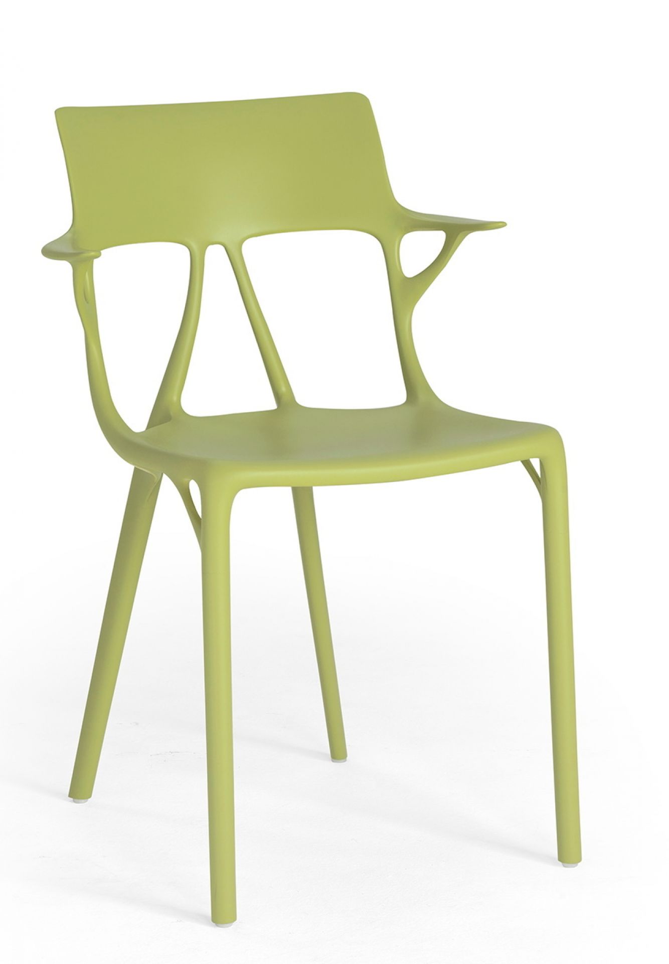 Grüner A.I. Stuhl von Kartell: Moderner Designstuhl aus Kunststoff mit Armlehnen.