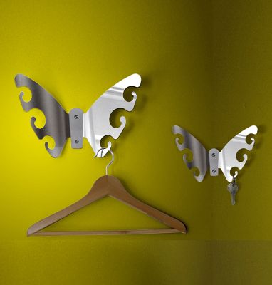 Butterfly L Wandgarderobe EDELSTAHL SPIEGELND NETWORK DESIGN EINZELSTÜCK