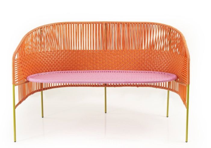 Caribe 2-Sitzer Bank Outdoor ames Orange / Kaugummirosa / Currygelb