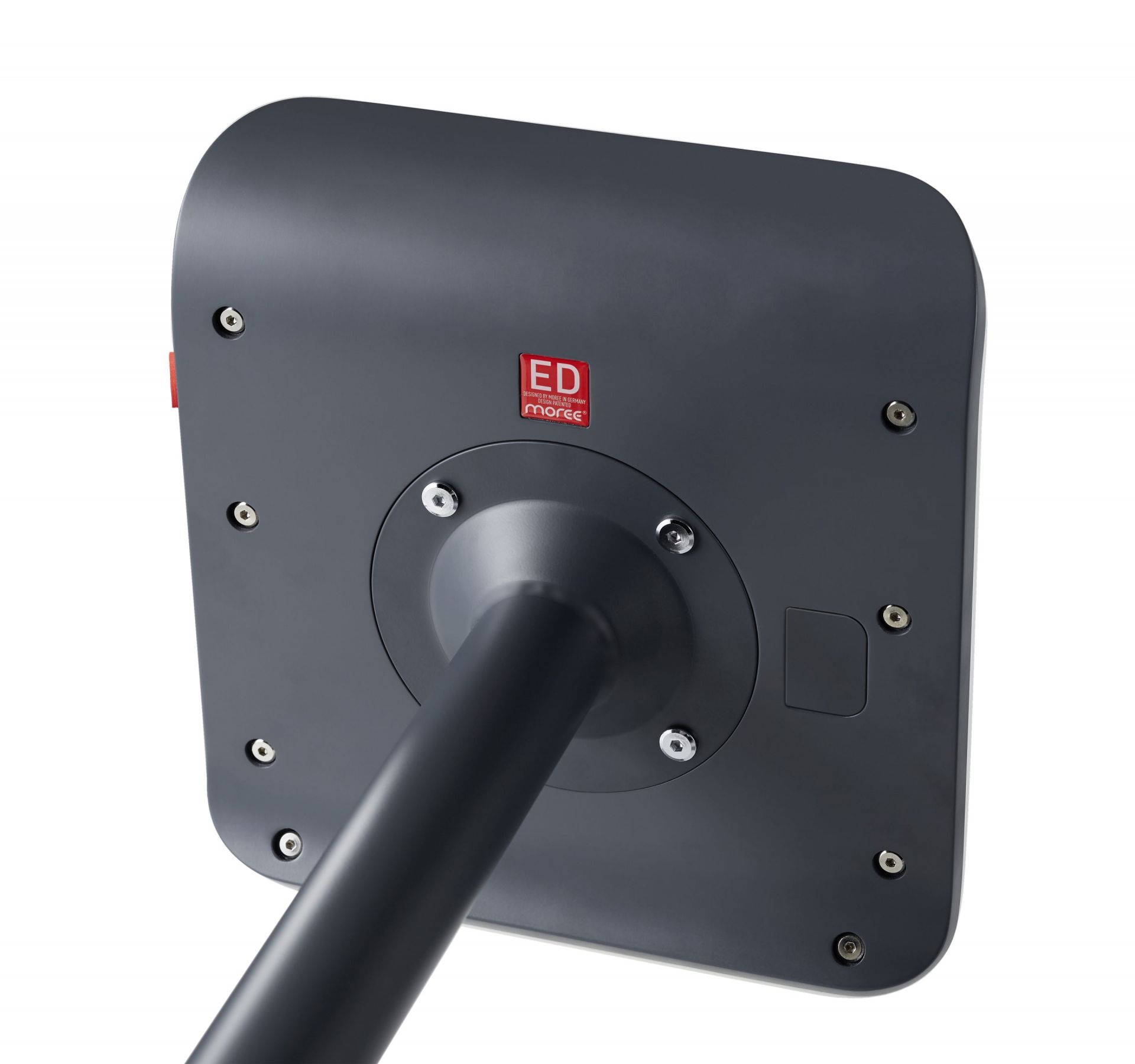 Detailaufnahme der Unterseite des Moree ED Barhockers in Anthrazit mit Walnuss-Elementen.