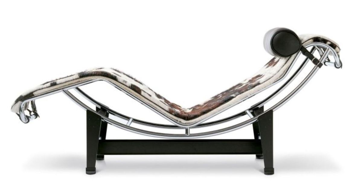 4 Chaise Longue à reglage continu Liege Fell Schwarz /Braun/Weiß / Nackenrolle Leder schwarz Cassina VORZUGSKOMBINATION QUICK-SHIP 