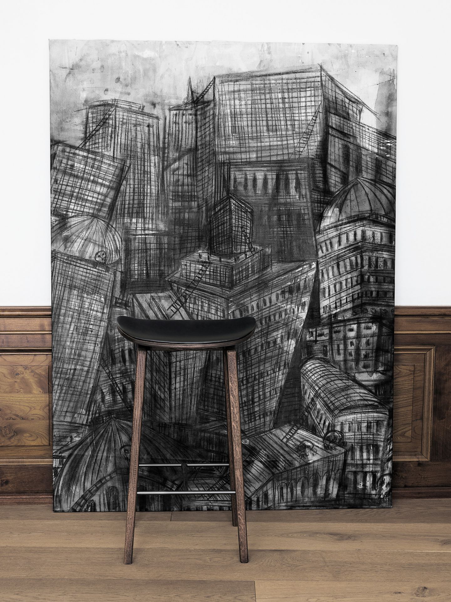 NY11 New York Barhocker gepolstert NORR11 Eiche natur Leder Ultra schwarz 75 cm