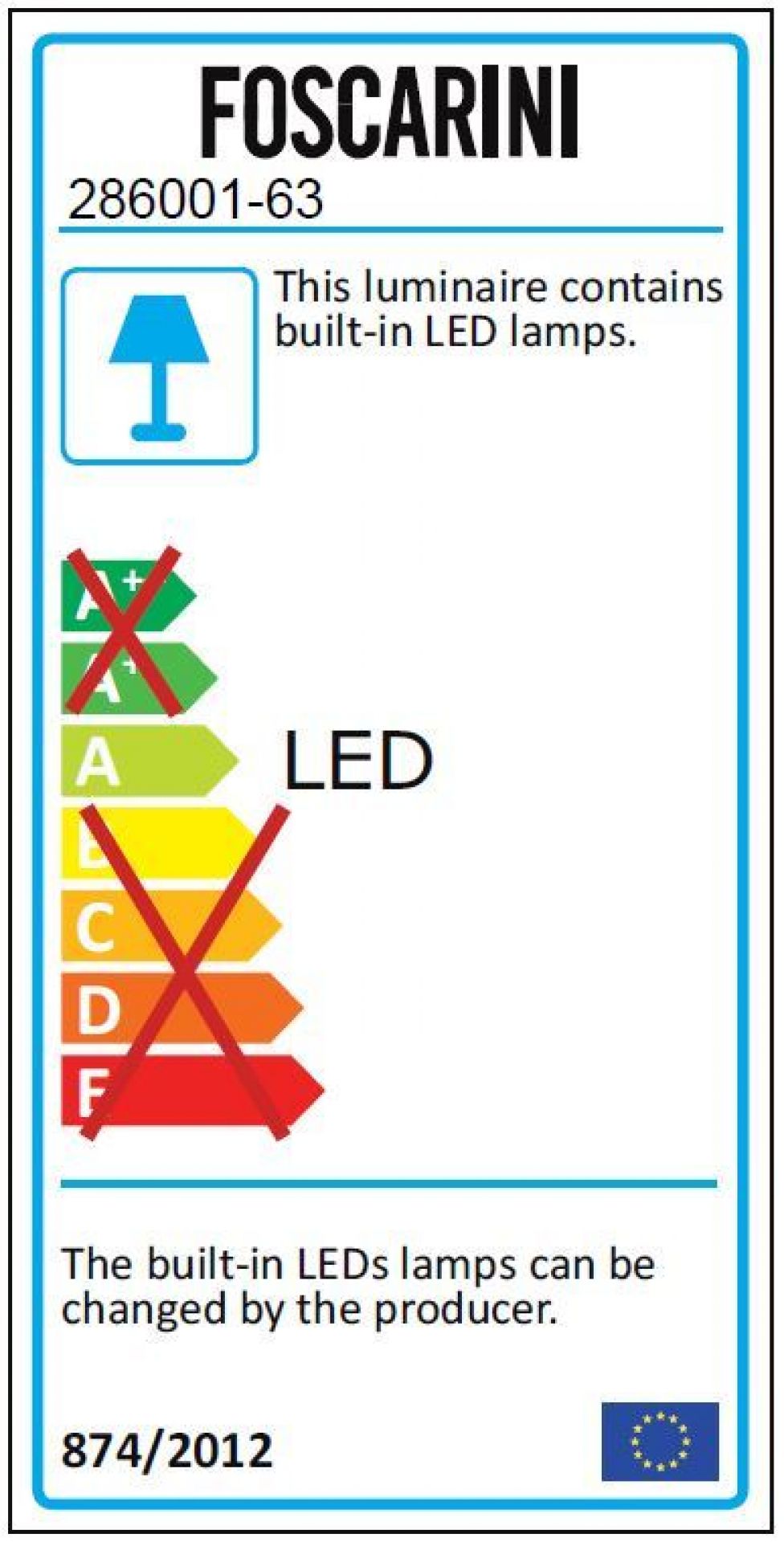Nahaufnahme der Energieeffizienzklasse der Foscarini Cri Cri Tischleuchte.