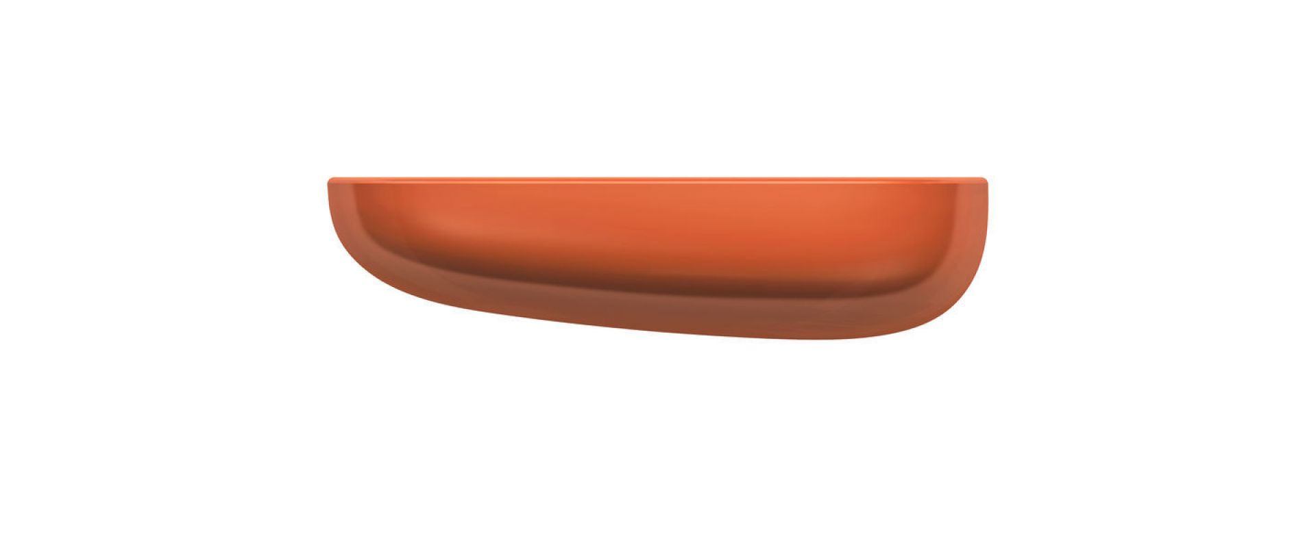 Nahaufnahme eines orangefarbenen Vitra Corniches Wandboards in Medium-Größe. Wandregal für moderne Wanddekoration.
