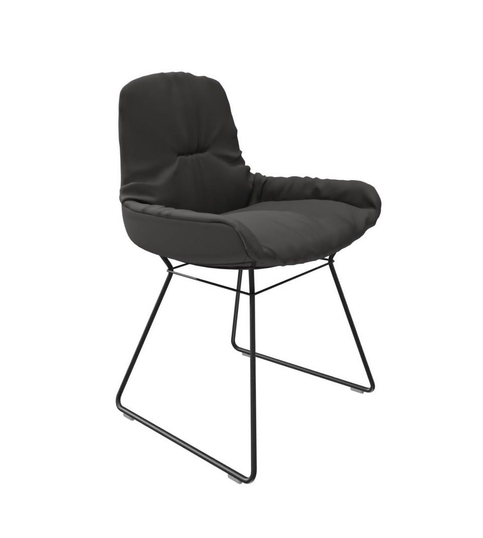 Leya Stuhl mit niedriger Armlehne, Leder Sahara, moderner Design Stuhl für Wohnzimmer.