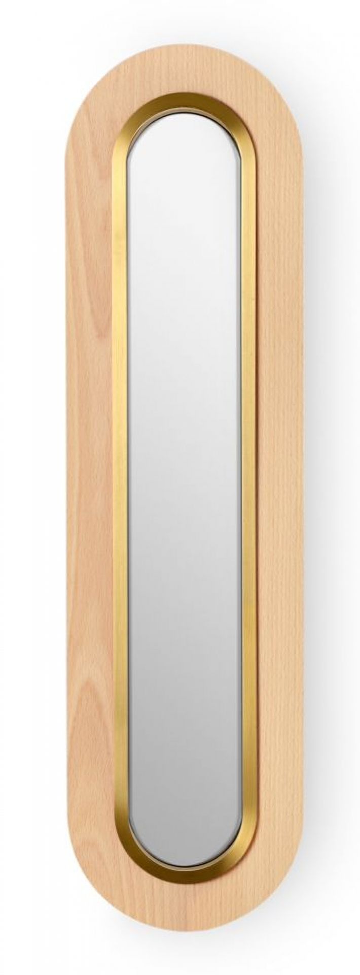 Lens LED Wandleuchte oval gestreckt Metallring in Gold Buche LZF Lamps